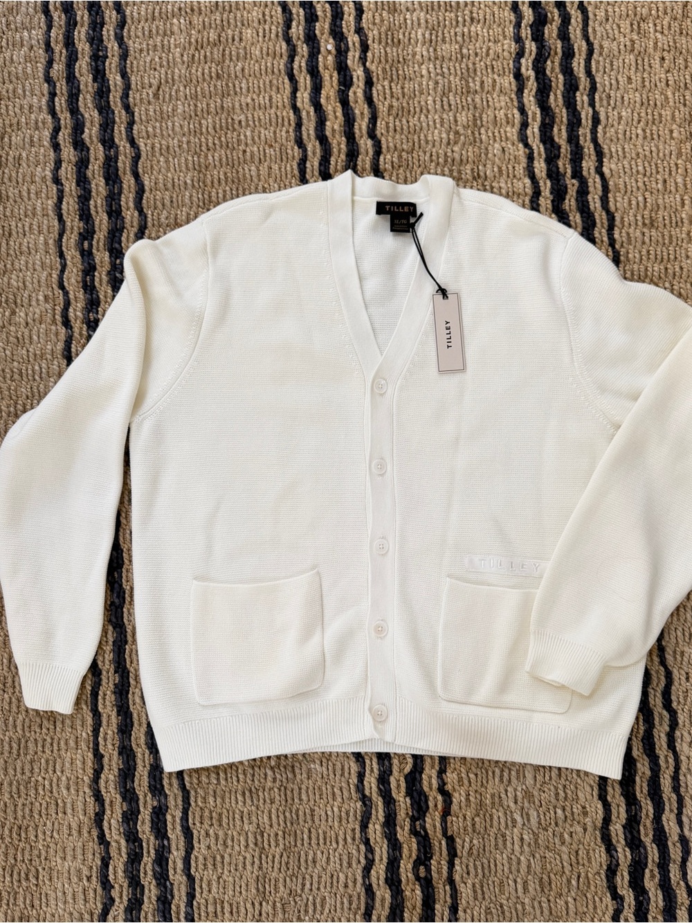 Tilley Men's Cream V-Neck Button-Up Cardigan